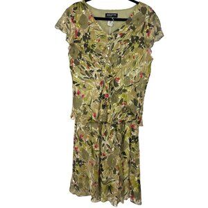 Jones New York Green floral print embroidered skirt & blouse set Size 16